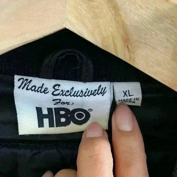 RARE Vintage HBO Pictures exclusive Bomber‎ leather Jacket With Wool Sleeves  XL - Picture 1 of 16